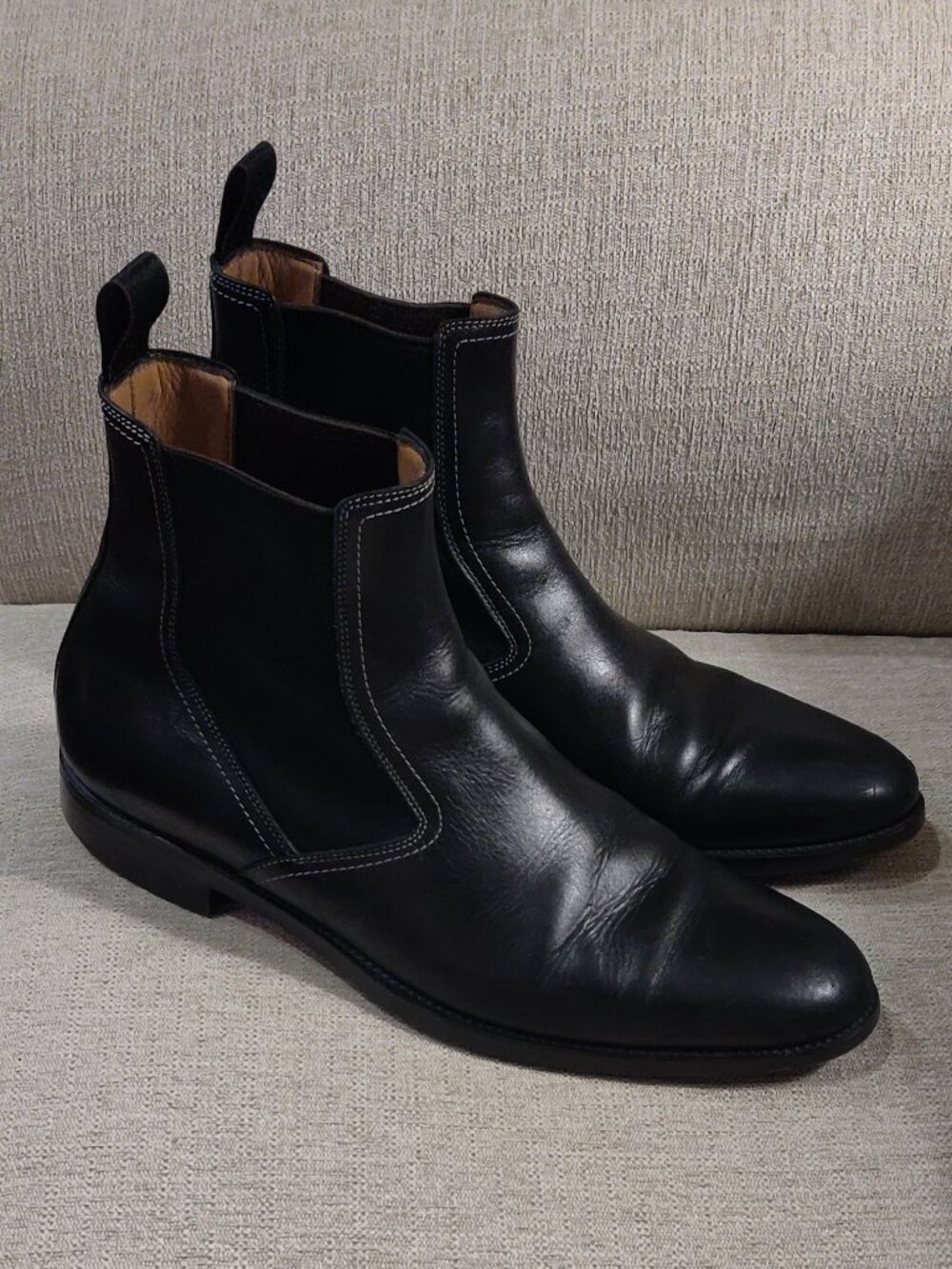 Santoni Caoutchouc Black Leather Ankle Boots Men's SIZE US 8